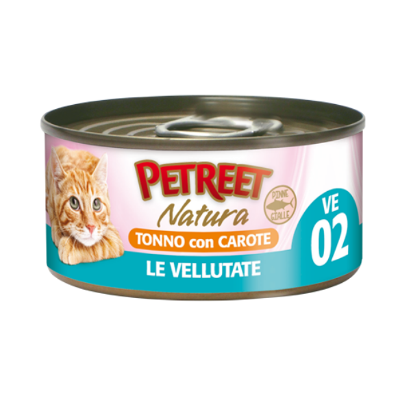 Image of Petreet Vellutate Cat 70 gr - Tonno e carote - Confezione da 24 pezzi - Cibo umido per gatti - SPEDIZIONE GRATIS 1° ORDINE + scegli lo sconto BZR5 / BZR20010