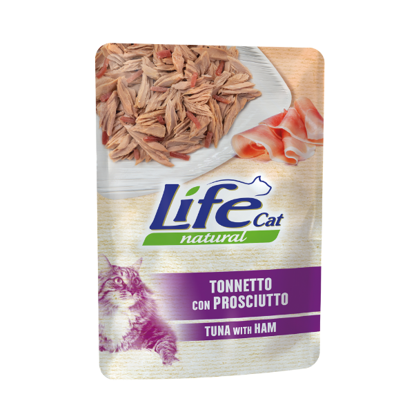 Life Cat Natural Bustine 70 gr - Tonnetto con prosciutto Confezione da 30 pezzi