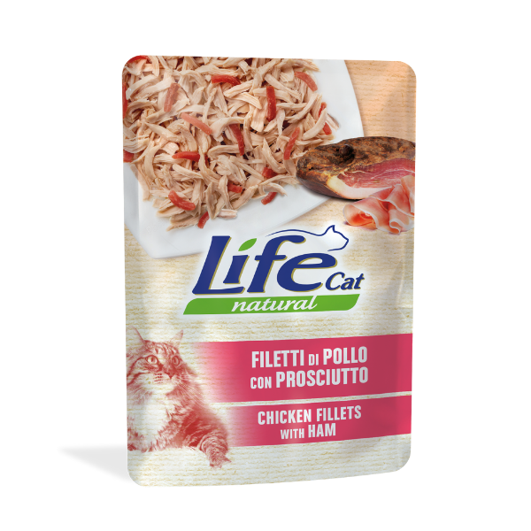 Life Cat Natural Bustine 70 gr - Filetti di pollo con prosciutto Confezione da 30 pezzi