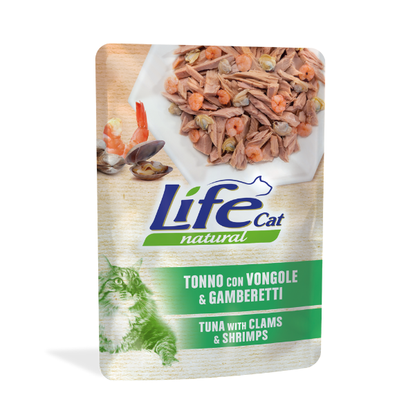 Life Cat Natural Bustine 70 gr - Tonno con vongole e gamberetti Confezione da 30 pezzi