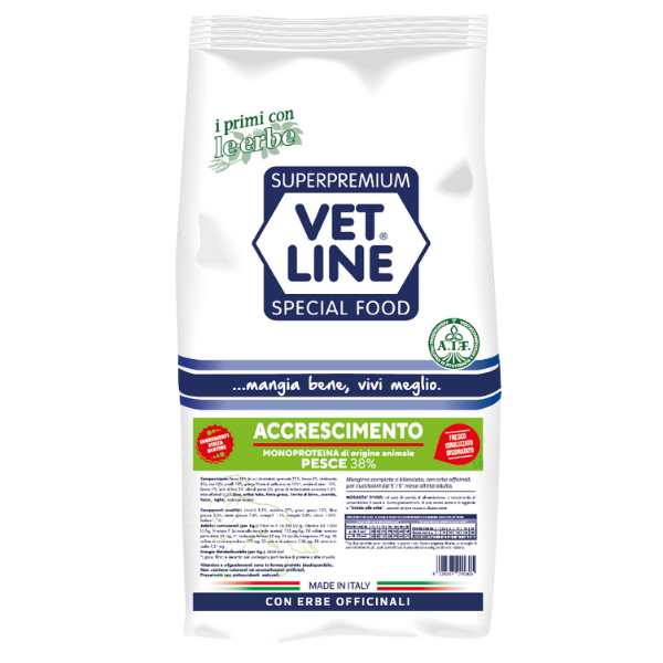 Vet Line Secco Monoproteico Cane Junior Accrescimento Pesce - 12,5 Kg