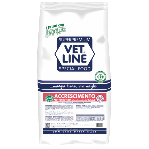 Vet Line Secco Monoproteico Cane Junior Accrescimento Bufalo - 3 Kg