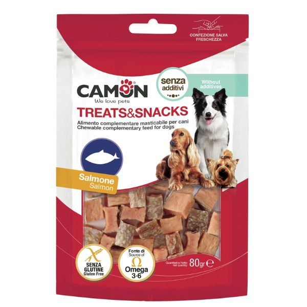 Camon Treats e Snacks per cani - Cubetti di salmone con pelle - 80 gr