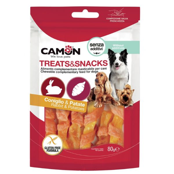 Camon Treats e Snacks per cani - Strips di coniglio e patata dolce - 80 gr