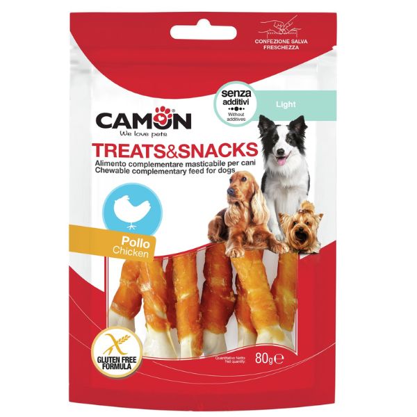 Camon Treats e Snacks per cani - Ossicini arrotolati con pollo - 80 gr