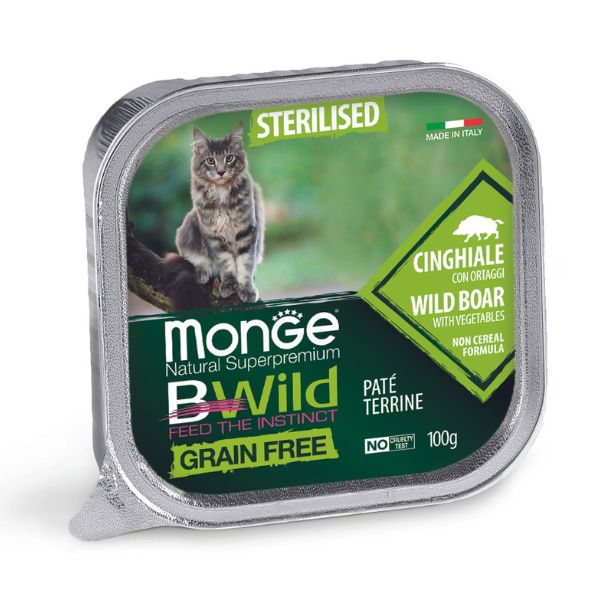 Monge Natural Super Premium Bwild Grain Free Cat 100 gr - Cinghiale Sterilised Confezione da 6 pezzi