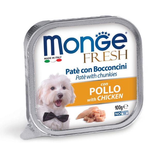 Monge Fresh Adult Patè con bocconcini 100 gr - Bocconcini con Pollo Confezione da 32 pezzi