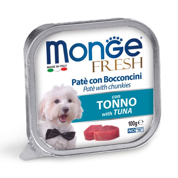 Monge Fresh Adult Patè con bocconcini 100 gr - Bocconcini con Tonno Confezione da 32 pezzi