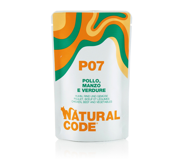 Natural Code Adult Buste in Acqua di Cottura 70 gr - P07 - Pollo, Manzo e Verdure Confezione da 24 pezzi