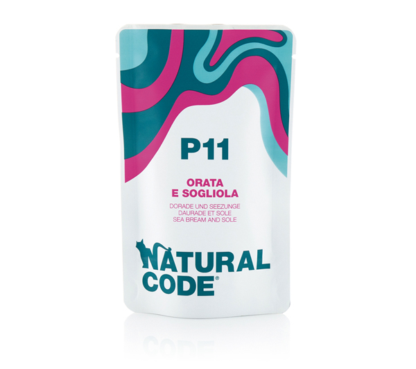 Image of Natural Code Adult Buste in Acqua di Cottura 70 gr - P11 - Orata e Sogliola - Confezione da 24 pezzi - Cibo umido per gatti - SPEDIZIONE GRATIS 1° ORDINE + scegli lo sconto BZR5 / BZR20010