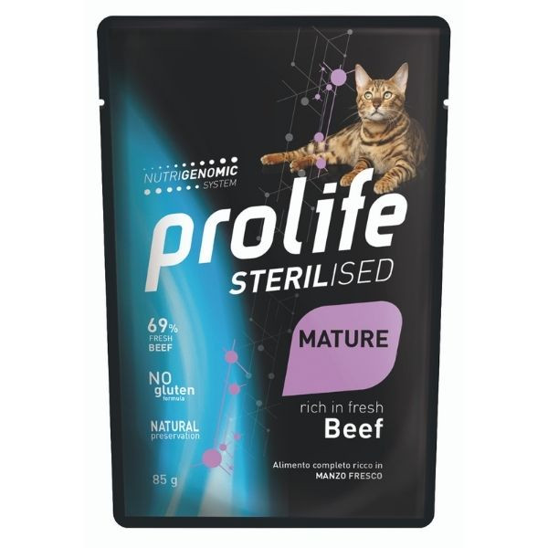 Prolife Cat Sterilised Bustine 85 gr - Mature Manzo Confezione da 12 pezzi