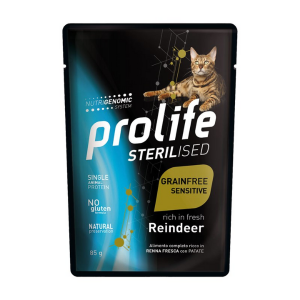 Image of Prolife Cat Sterilised Bustine 85 gr - Renna e Patate - Confezione da 12 pezzi - SPEDIZIONE GRATIS 1° ORDINE + scegli lo sconto BZR5 / BZR20010