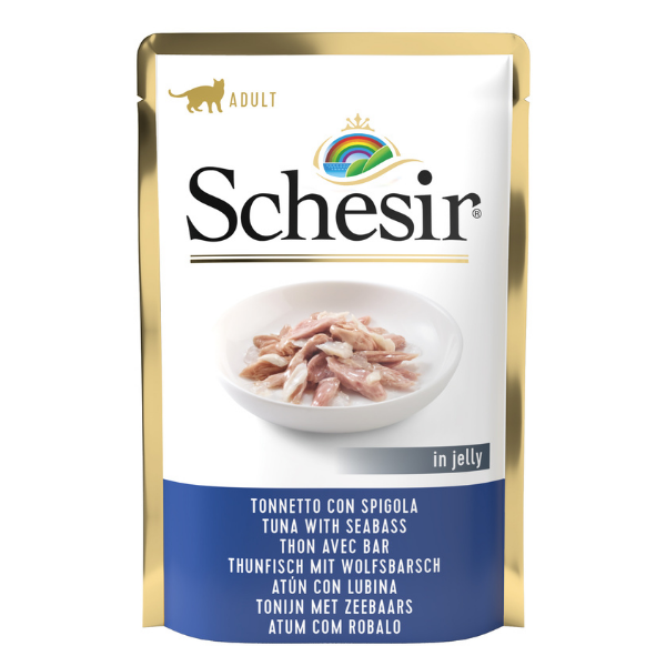 Schesir Cat Soft Adult 85 gr - Tonnetto con Spigola Confezione da 20 pezzi - Cibo umido per gatti